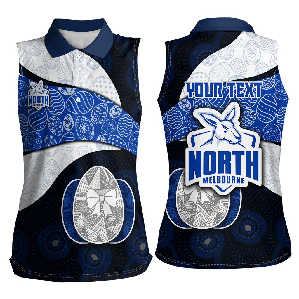 Personalized North Melbourne Football Women Sleeveless Polo Shirt Easter Egg Pattern Blue White Tribal Dot Art Style