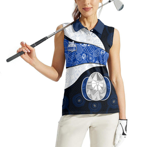Personalized North Melbourne Football Women Sleeveless Polo Shirt Easter Egg Pattern Blue White Tribal Dot Art Style
