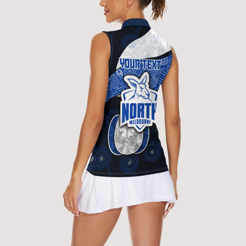 Personalized North Melbourne Football Women Sleeveless Polo Shirt Easter Egg Pattern Blue White Tribal Dot Art Style