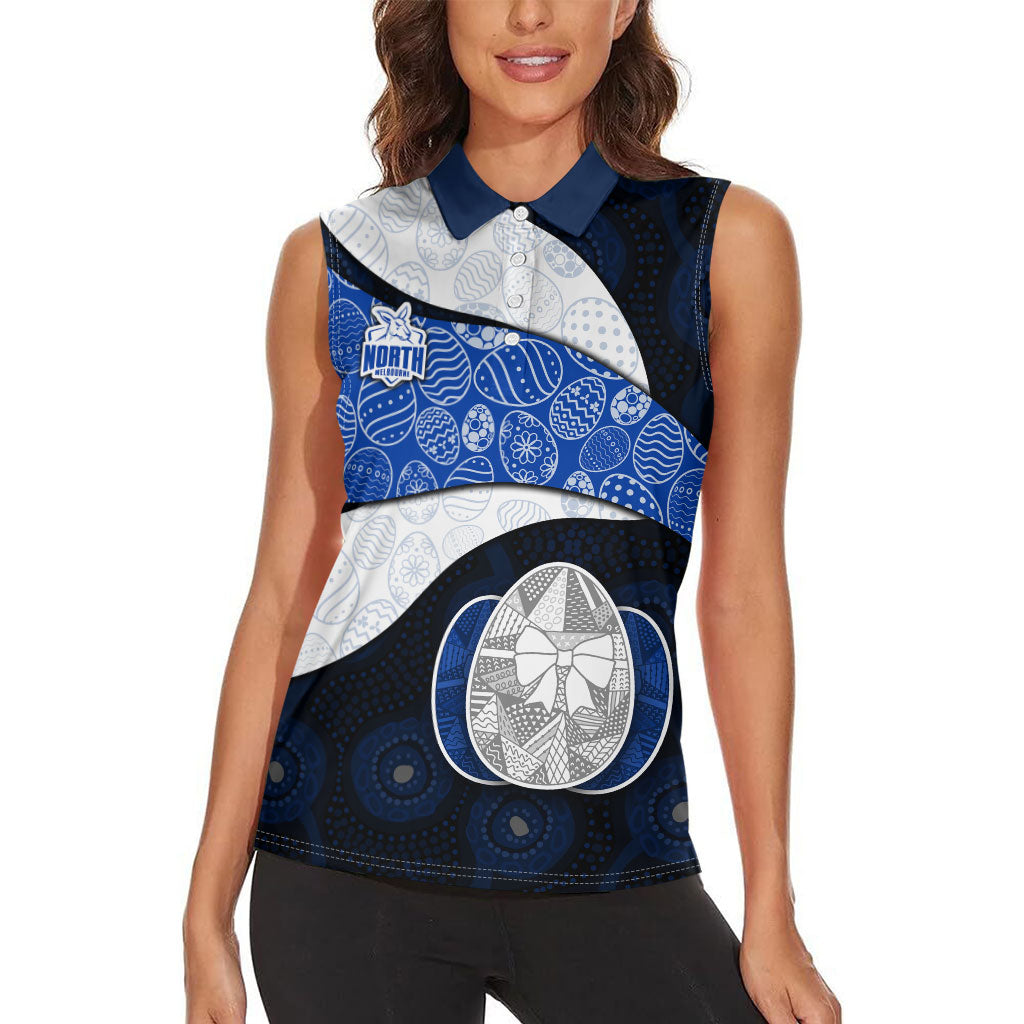 Personalized North Melbourne Football Women Sleeveless Polo Shirt Easter Egg Pattern Blue White Tribal Dot Art Style