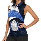 Personalized North Melbourne Football Women Sleeveless Polo Shirt Easter Egg Pattern Blue White Tribal Dot Art Style