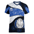 Personalized North Melbourne Football Women V-Neck T-Shirt Easter Egg Pattern Blue White Tribal Dot Art Style
