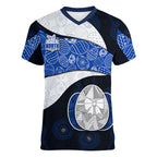 Personalized North Melbourne Football Women V-Neck T-Shirt Easter Egg Pattern Blue White Tribal Dot Art Style
