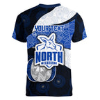 Personalized North Melbourne Football Women V-Neck T-Shirt Easter Egg Pattern Blue White Tribal Dot Art Style