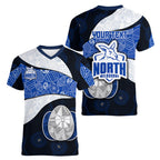 Personalized North Melbourne Football Women V-Neck T-Shirt Easter Egg Pattern Blue White Tribal Dot Art Style