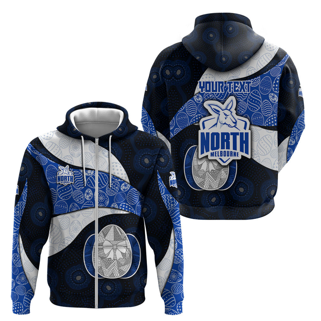 Personalized North Melbourne Football Zip Hoodie Easter Egg Pattern Blue White Tribal Dot Art Style