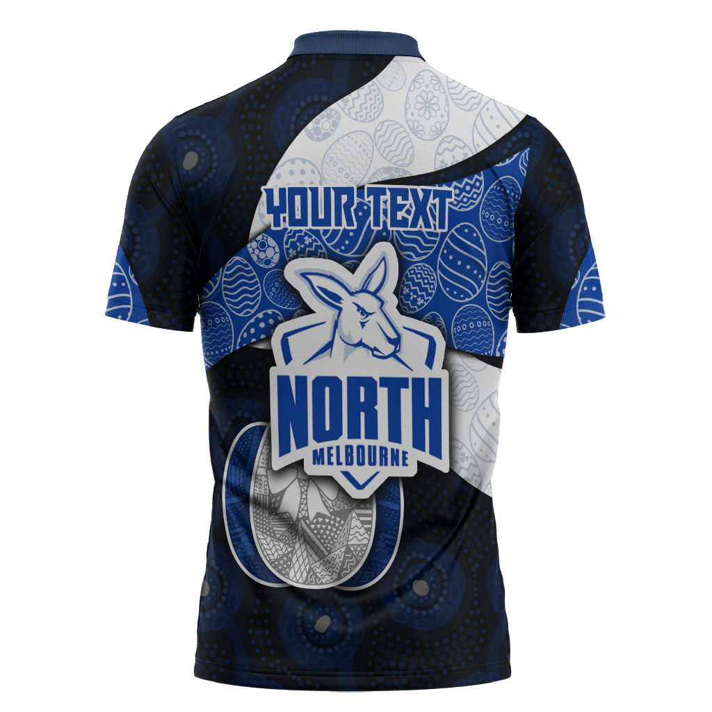 Personalized North Melbourne Football Zipper Polo Shirt Easter Egg Pattern Blue White Tribal Dot Art Style