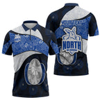 Personalized North Melbourne Football Zipper Polo Shirt Easter Egg Pattern Blue White Tribal Dot Art Style