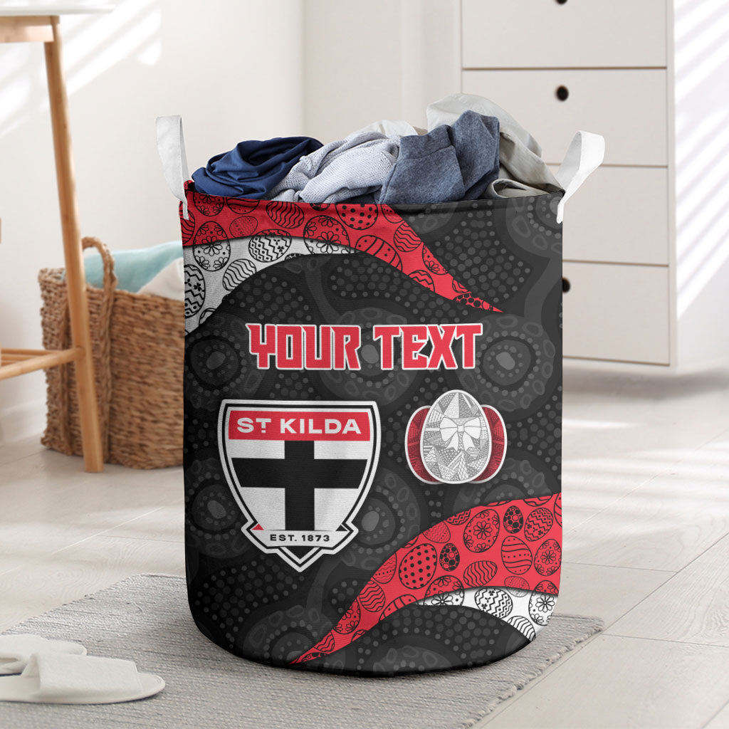 Personalized St Kilda Football Laundry Basket Easter Egg Pattern Red Black White Tribal Dot Style