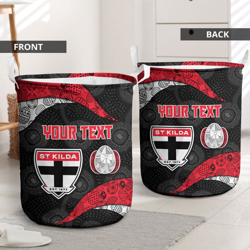 Personalized St Kilda Football Laundry Basket Easter Egg Pattern Red Black White Tribal Dot Style