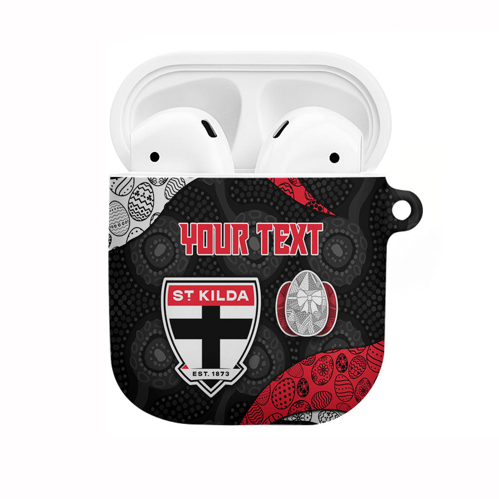Personalized St Kilda Football AirPods Case Easter Egg Pattern Red Black White Tribal Dot Style