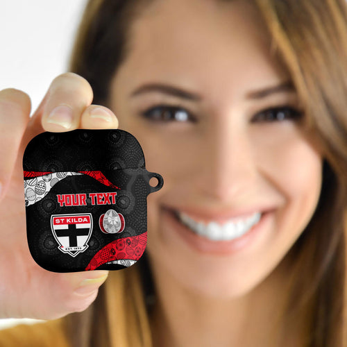 Personalized St Kilda Football AirPods Case Easter Egg Pattern Red Black White Tribal Dot Style