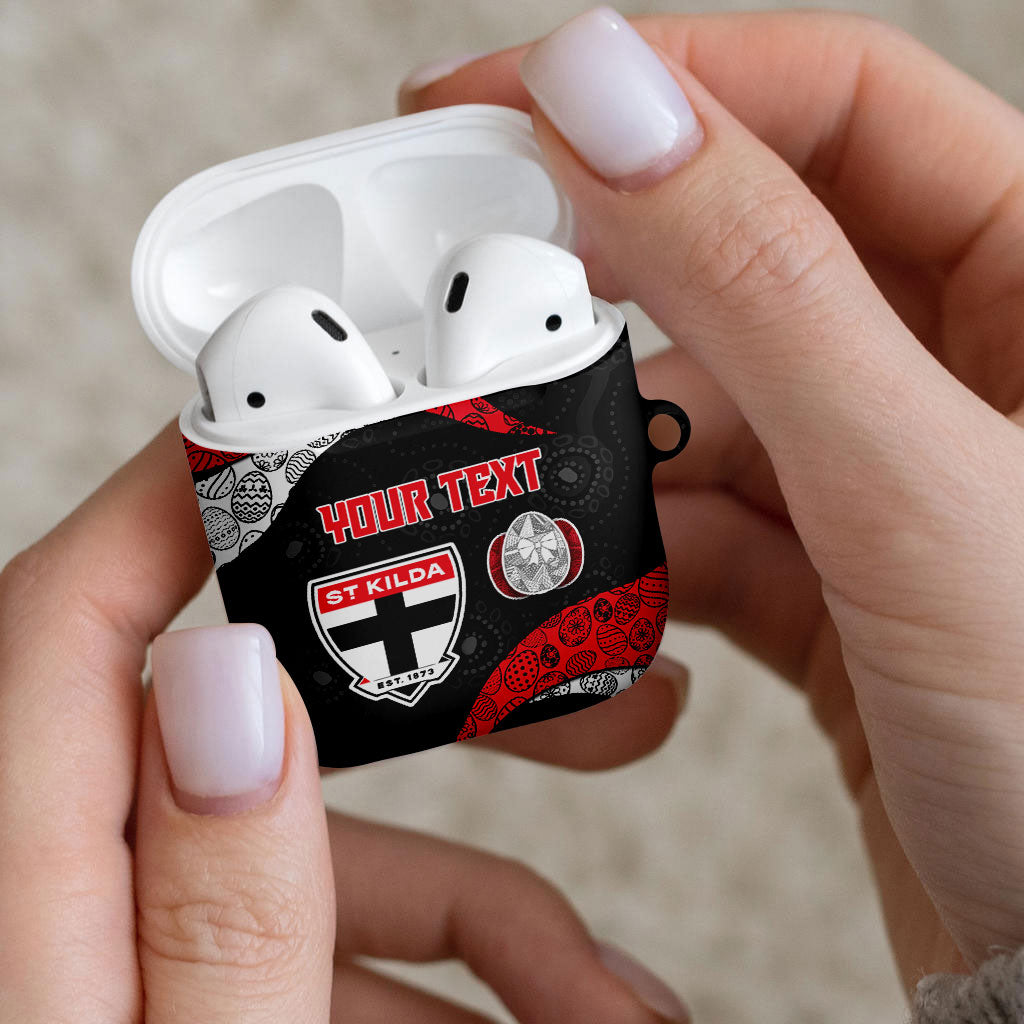 Personalized St Kilda Football AirPods Case Easter Egg Pattern Red Black White Tribal Dot Style