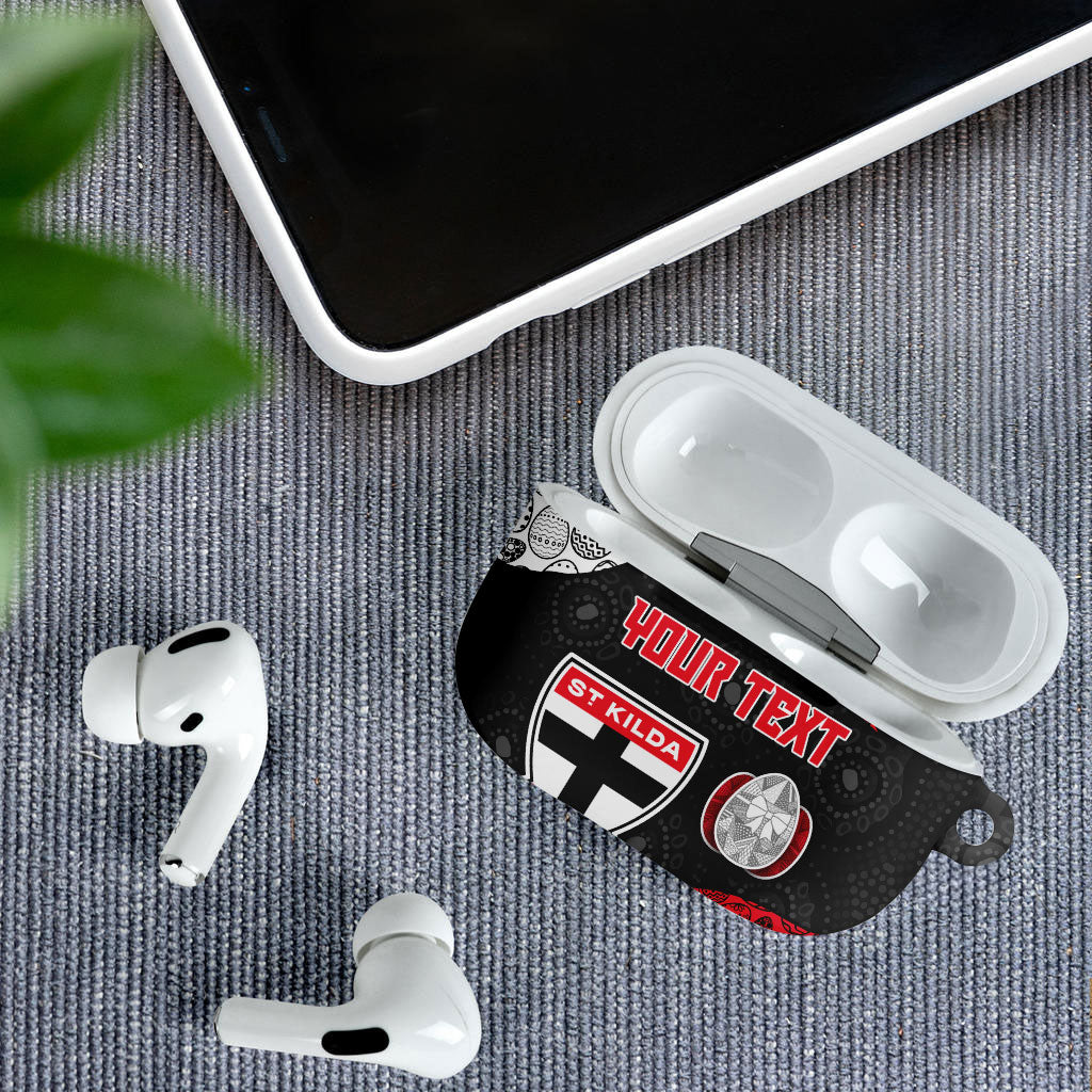 Personalized St Kilda Football AirPods Case Easter Egg Pattern Red Black White Tribal Dot Style
