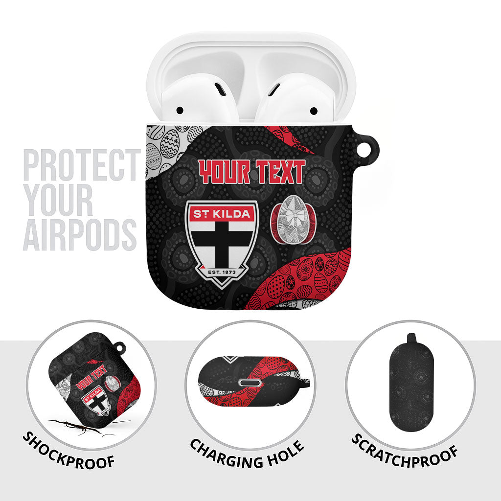 Personalized St Kilda Football AirPods Case Easter Egg Pattern Red Black White Tribal Dot Style