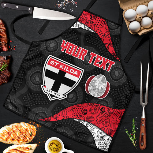 Personalized St Kilda Football Apron Easter Egg Pattern Red Black White Tribal Dot Style