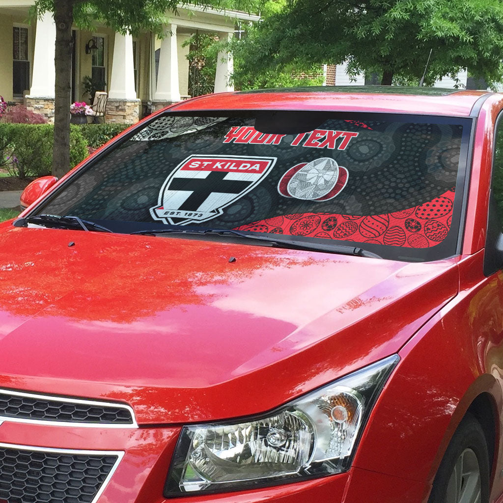 Personalized St Kilda Football Auto Sun Shade Easter Egg Pattern Red Black White Tribal Dot Style