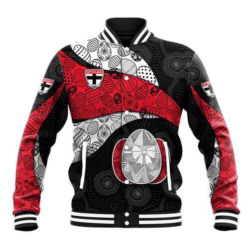 Personalized St Kilda Football Baseball Jacket Easter Egg Pattern Red Black White Tribal Dot Style