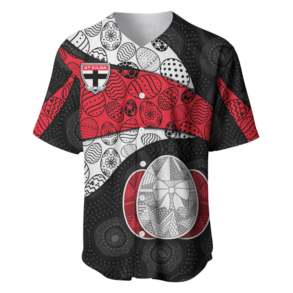 Personalized St Kilda Football Baseball Jersey Easter Egg Pattern Red Black White Tribal Dot Style
