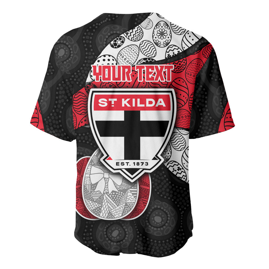 Personalized St Kilda Football Baseball Jersey Easter Egg Pattern Red Black White Tribal Dot Style