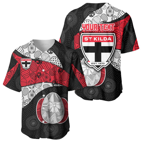 Personalized St Kilda Football Baseball Jersey Easter Egg Pattern Red Black White Tribal Dot Style