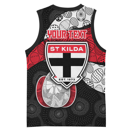 Personalized St Kilda Football Basketball Jersey Easter Egg Pattern Red Black White Tribal Dot Style