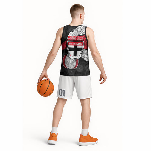 Personalized St Kilda Football Basketball Jersey Easter Egg Pattern Red Black White Tribal Dot Style