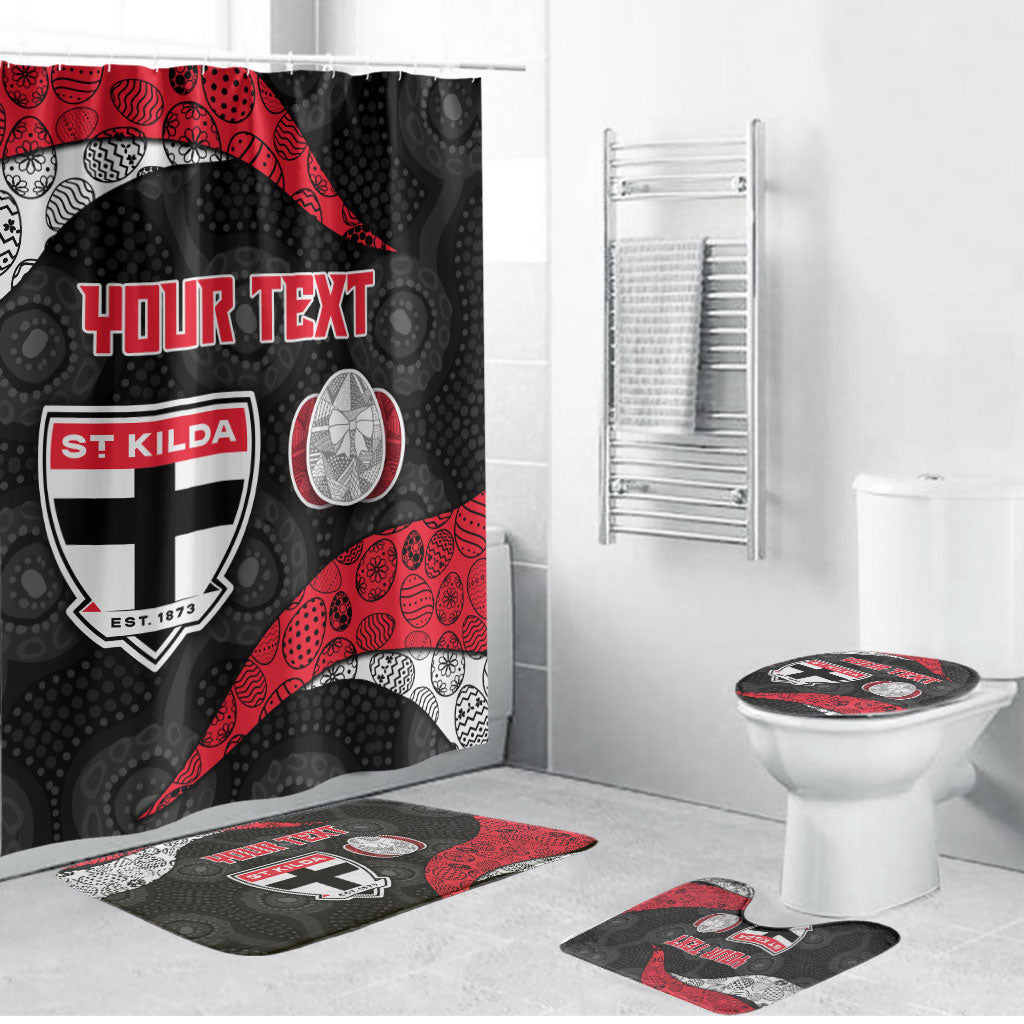 Personalized St Kilda Football Bathroom Set Easter Egg Pattern Red Black White Tribal Dot Style