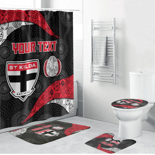Personalized St Kilda Football Bathroom Set Easter Egg Pattern Red Black White Tribal Dot Style