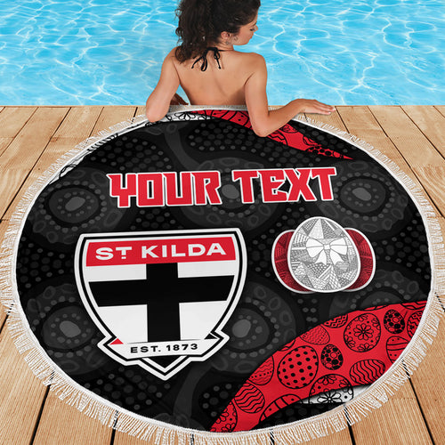 Personalized St Kilda Football Beach Blanket Easter Egg Pattern Red Black White Tribal Dot Style