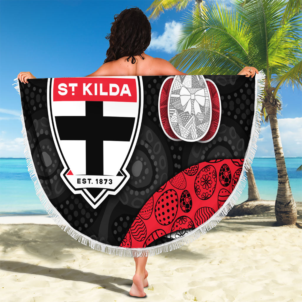 Personalized St Kilda Football Beach Blanket Easter Egg Pattern Red Black White Tribal Dot Style