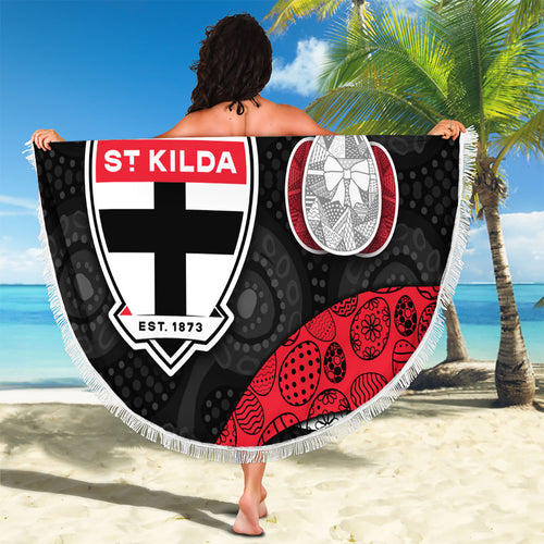 Personalized St Kilda Football Beach Blanket Easter Egg Pattern Red Black White Tribal Dot Style