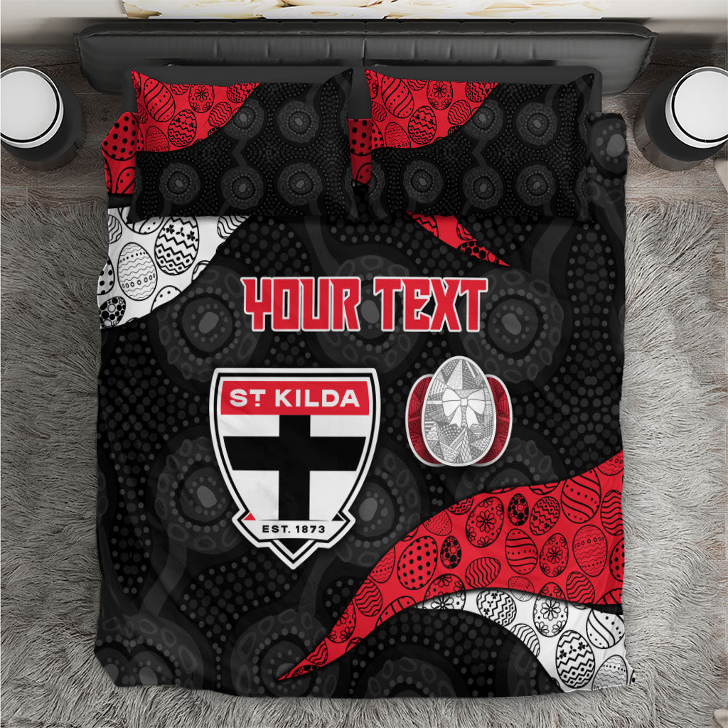 Personalized St Kilda Football Bedding Set Easter Egg Pattern Red Black White Tribal Dot Style