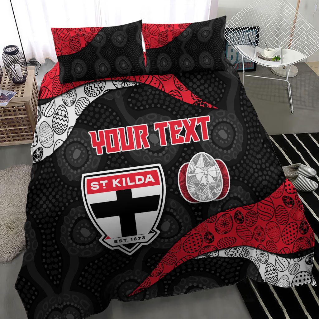 Personalized St Kilda Football Bedding Set Easter Egg Pattern Red Black White Tribal Dot Style