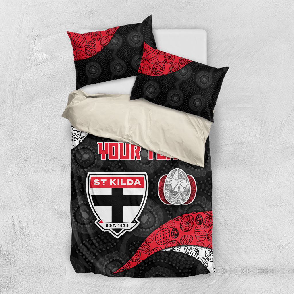 Personalized St Kilda Football Bedding Set Easter Egg Pattern Red Black White Tribal Dot Style