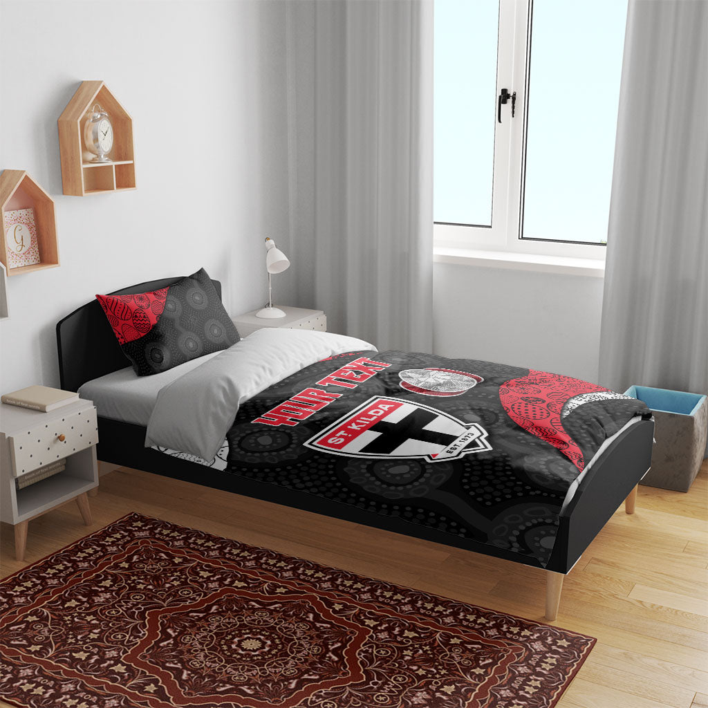 Personalized St Kilda Football Bedding Set Easter Egg Pattern Red Black White Tribal Dot Style
