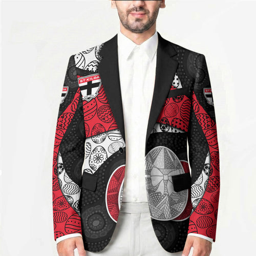 Personalized St Kilda Football Blazer Easter Egg Pattern Red Black White Tribal Dot Style