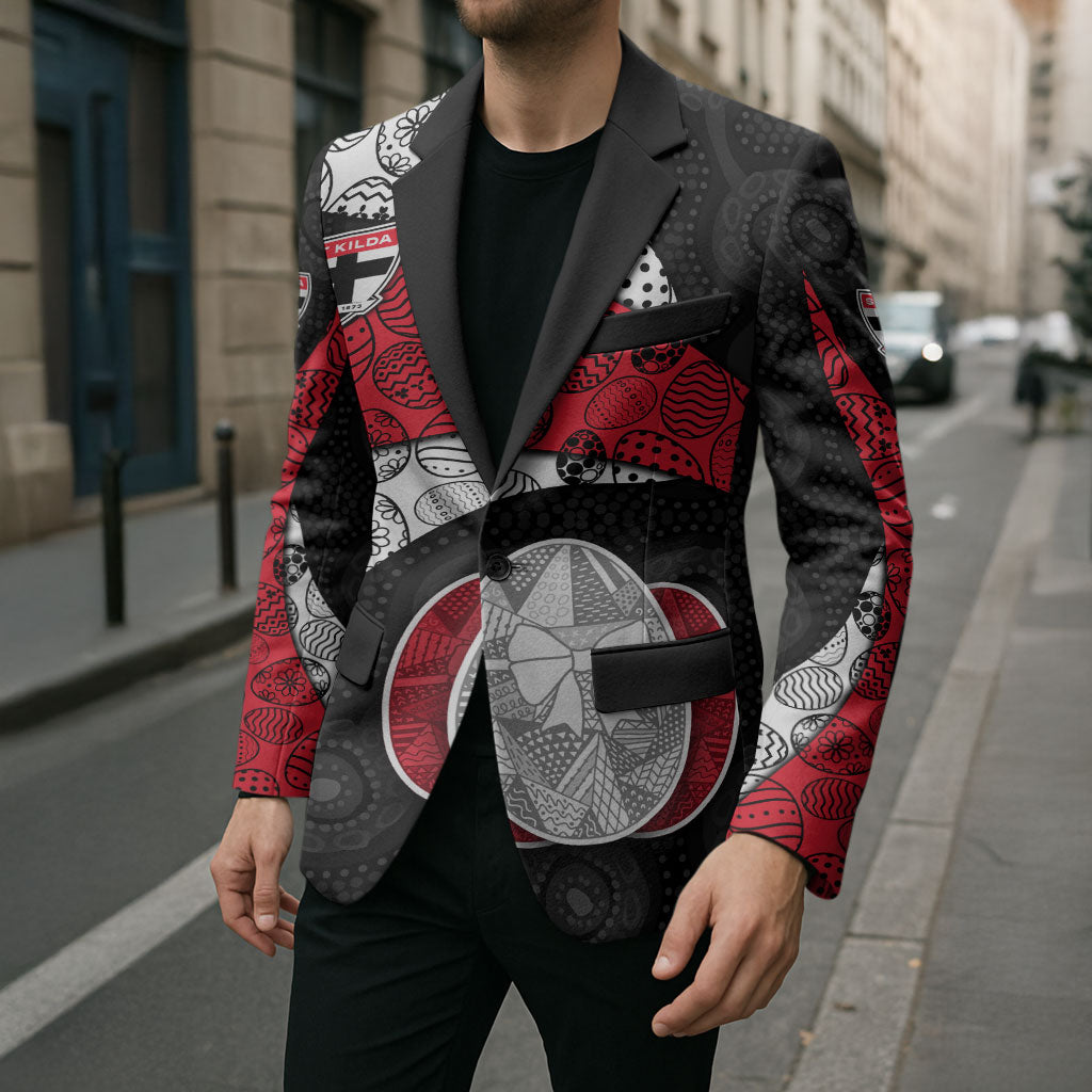 Personalized St Kilda Football Blazer Easter Egg Pattern Red Black White Tribal Dot Style