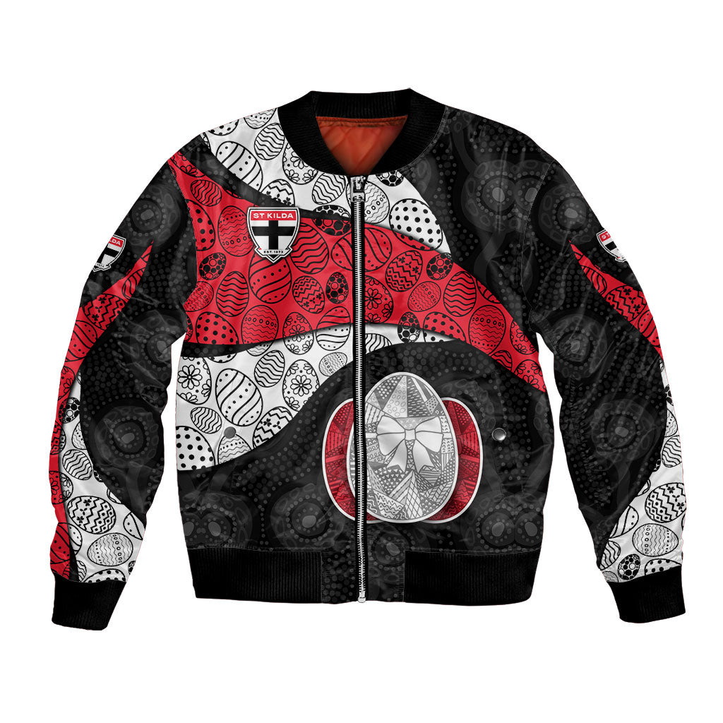 Personalized St Kilda Football Bomber Jacket Easter Egg Pattern Red Black White Tribal Dot Style