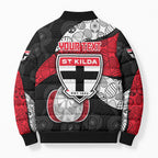 Personalized St Kilda Football Bomber Puffer Jacket Easter Egg Pattern Red Black White Tribal Dot Style