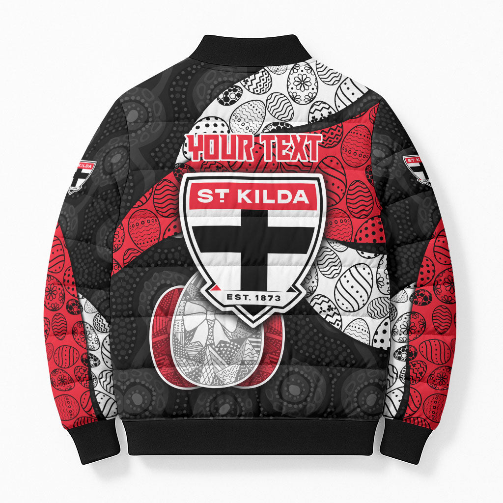 Personalized St Kilda Football Bomber Puffer Jacket Easter Egg Pattern Red Black White Tribal Dot Style