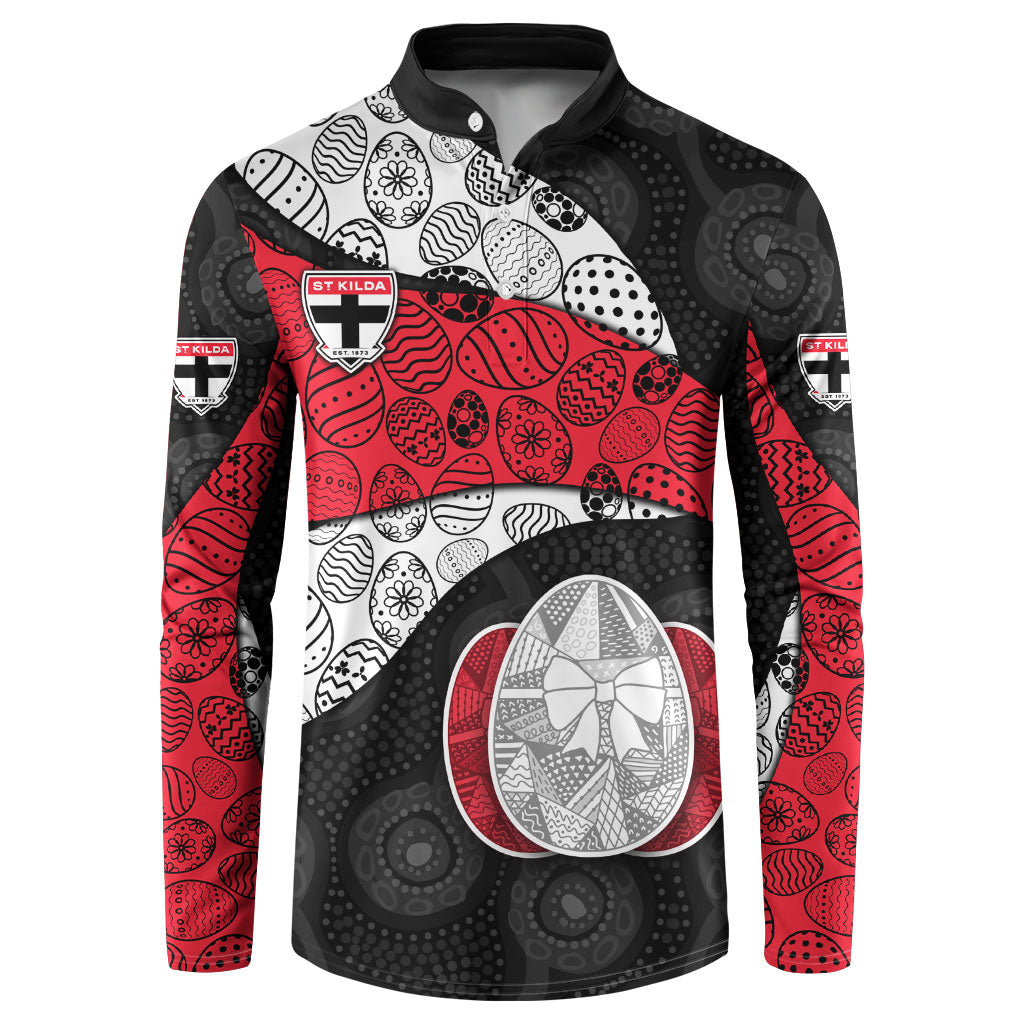 Personalized St Kilda Football Button Sweatshirt Easter Egg Pattern Red Black White Tribal Dot Style