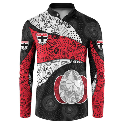 Personalized St Kilda Football Button Sweatshirt Easter Egg Pattern Red Black White Tribal Dot Style