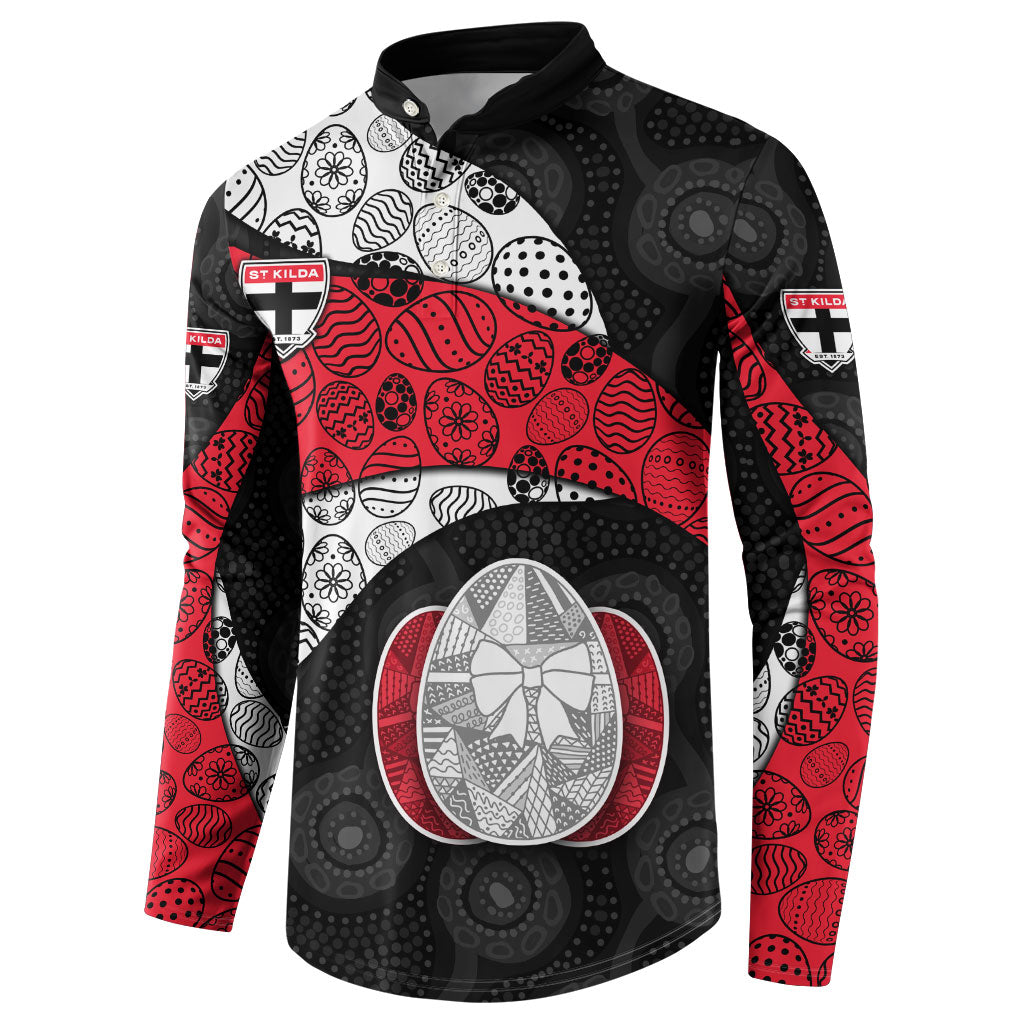 Personalized St Kilda Football Button Sweatshirt Easter Egg Pattern Red Black White Tribal Dot Style