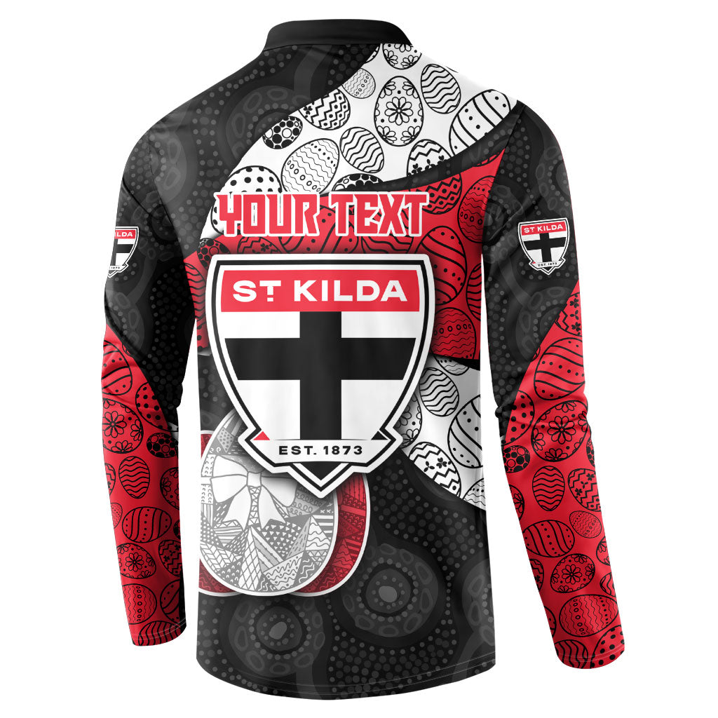 Personalized St Kilda Football Button Sweatshirt Easter Egg Pattern Red Black White Tribal Dot Style