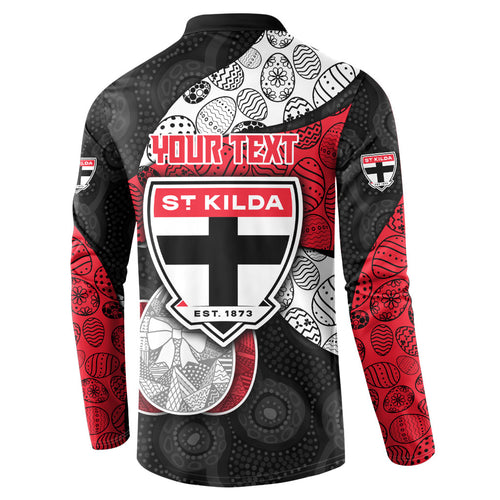 Personalized St Kilda Football Button Sweatshirt Easter Egg Pattern Red Black White Tribal Dot Style
