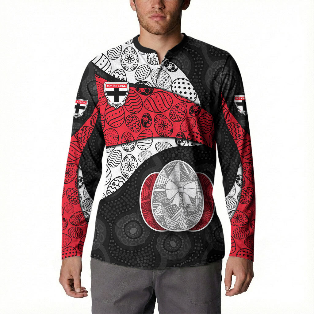 Personalized St Kilda Football Button Sweatshirt Easter Egg Pattern Red Black White Tribal Dot Style
