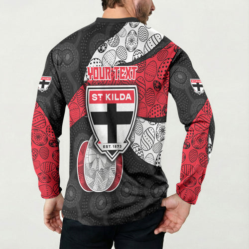 Personalized St Kilda Football Button Sweatshirt Easter Egg Pattern Red Black White Tribal Dot Style