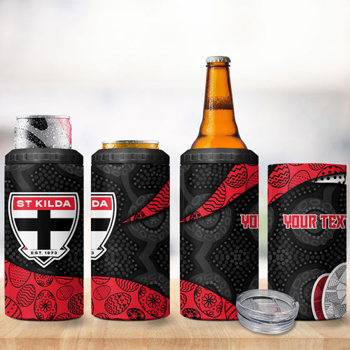 Personalized St Kilda Football 4 in 1 Can Cooler Tumbler Easter Egg Pattern Red Black White Tribal Dot Style