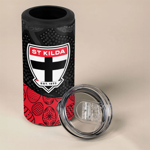 Personalized St Kilda Football 4 in 1 Can Cooler Tumbler Easter Egg Pattern Red Black White Tribal Dot Style